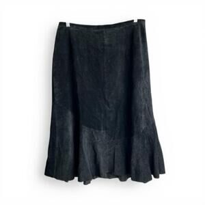 Vintage Chico's Black Suede Flared Midi Skirt